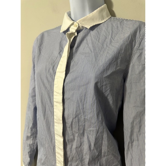 Massimo Dutti Blue Stripe Button Down Shirt White Collar Cuffs Size 12 - Picture 2 of 8
